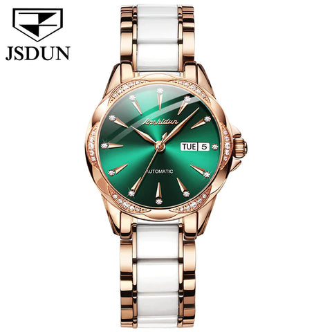 JSDUN 8821 Women's Luxury Automatic Mechanical Luminous Watch - Green Face