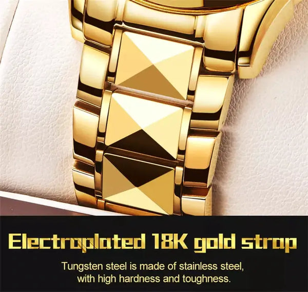 JSDUN 8840 Men's Luxury Automatic Mechanical Gold Dragon Design Luminous Watch - 18K Gold Electroplated