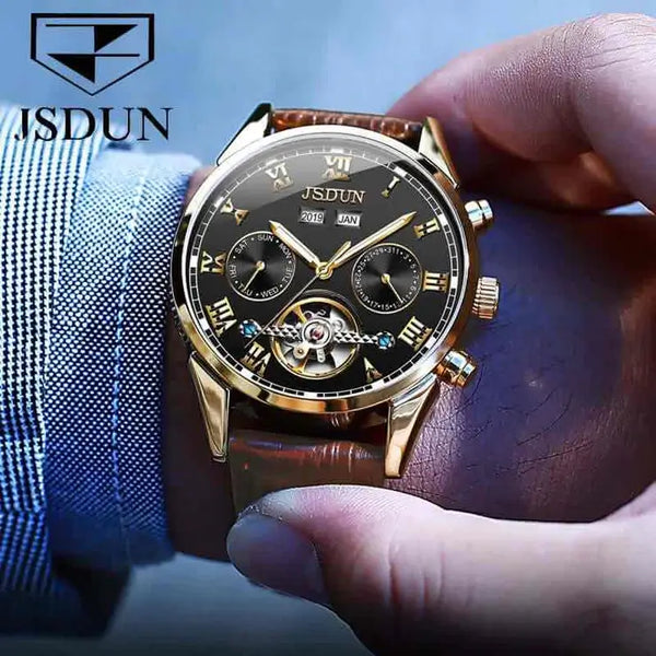 JSDUN 8908 Men's Luxury Automatic Mechanical Complete Calendar Luminous Watch - Model Picture