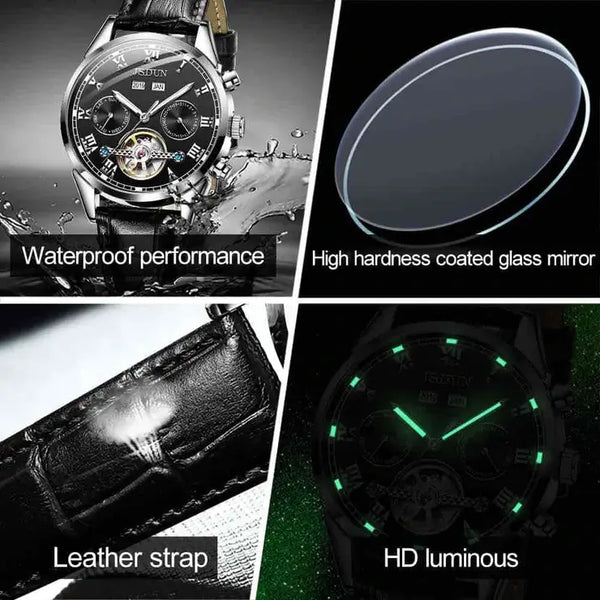 JSDUN 8908 Men's Luxury Automatic Mechanical Complete Calendar Luminous Watch - Multiple Features