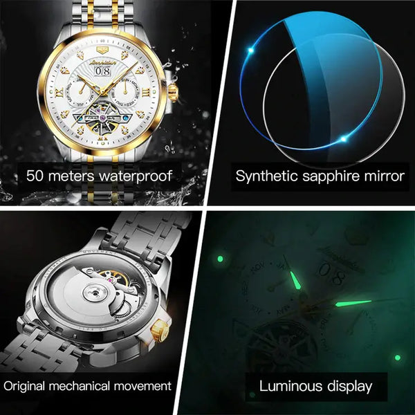 JSDUN 8911 Men's Luxury Automatic Mechanical Hollow Design Luminous Watch - Multiple Features