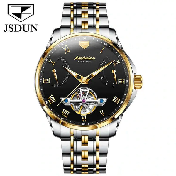 JSDUN 8912 Men's Luxury Automatic Mechanical Luminous Watch - Black Face 