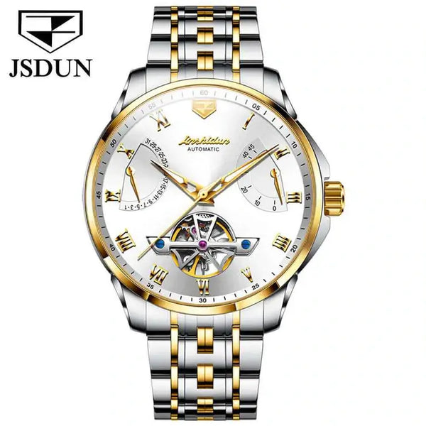 JSDUN 8912 Men's Luxury Automatic Mechanical Luminous Watch - White Face