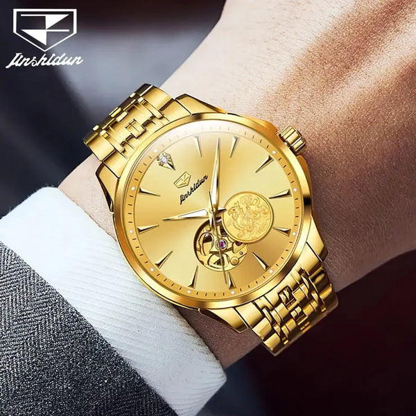 JSDUN 8913 Men's Luxury Automatic Mechanical Gold PIXIU Design Luminous Watch - Model Picture Full Gold