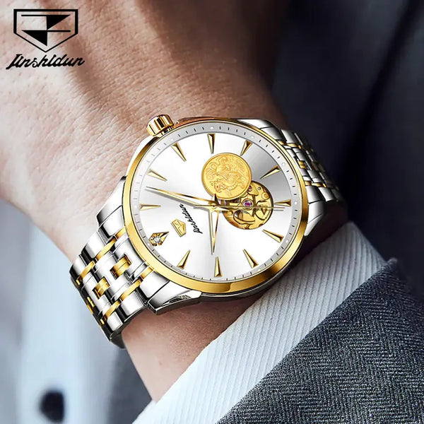 JSDUN 8913 Men's Luxury Automatic Mechanical Gold PIXIU Design Luminous Watch - Model Picture White Face