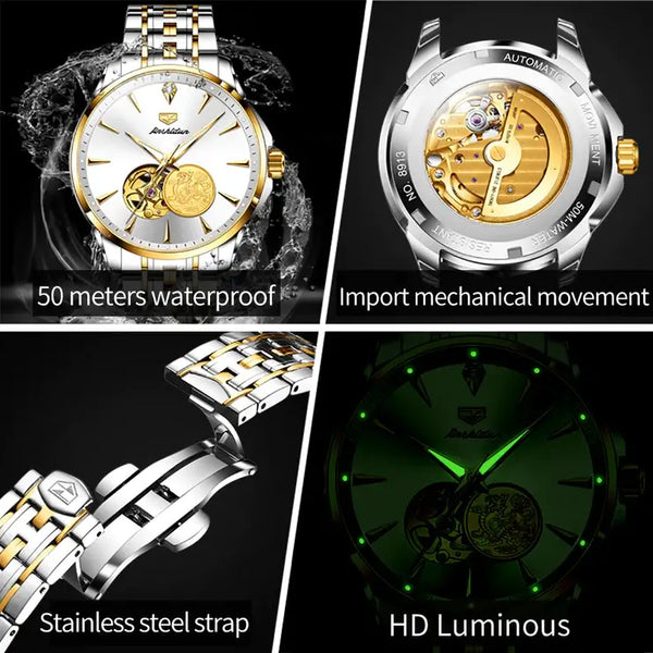 JSDUN 8913 Men's Luxury Automatic Mechanical Gold PIXIU Design Luminous Watch - Multiple Features