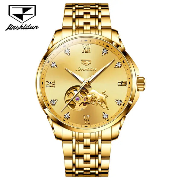 JSDUN 8913 Men's Luxury Automatic Mechanical Gold Bull Design Luminous Watch - Full Gold