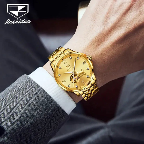 JSDUN 8913 Men's Luxury Automatic Mechanical Gold Bull Design Luminous Watch - Model Picture Full Gold