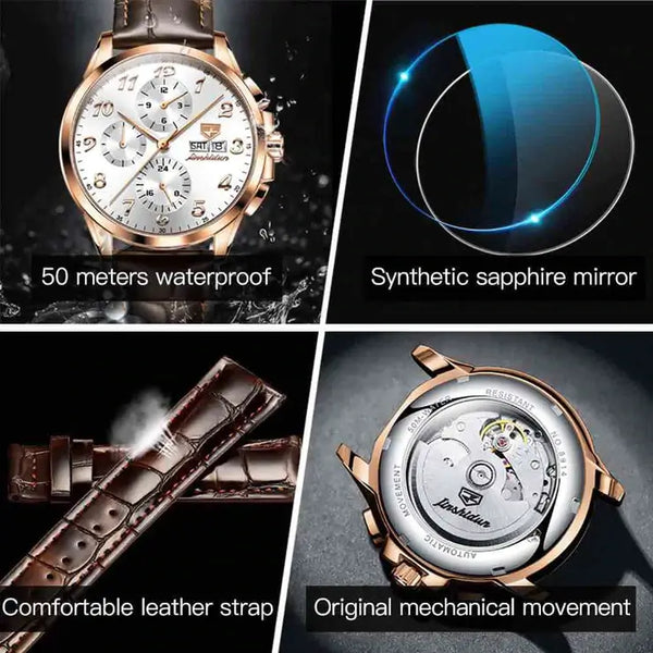 JSDUN 8914 Men's Luxury Automatic Mechanical Luminous Watch - Multiple Features