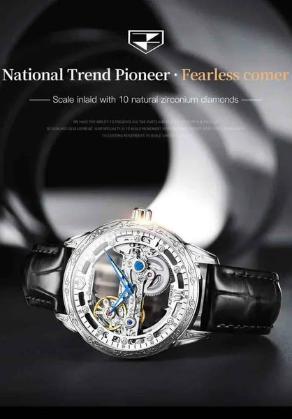 JSDUN 8917 Men's Luxury Automatic Mechanical Skeleton Design Luminous Watch - Diamonds