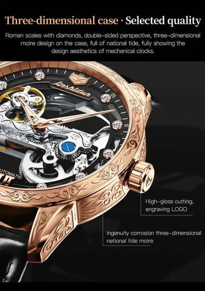 JSDUN 8917 Men's Luxury Automatic Mechanical Skeleton Design Luminous Watch - Features