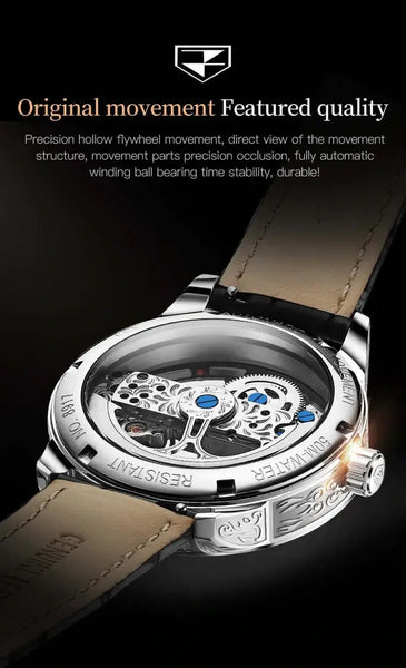 JSDUN 8917 Men's Luxury Automatic Mechanical Skeleton Design Luminous Watch - Original Movement