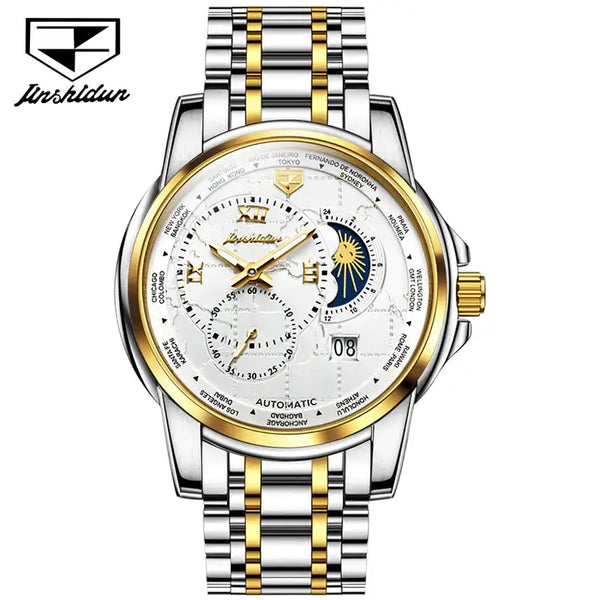 JSDUN 8920 Men's Luxury Automatic Mechanical Moon Phase Watch - Two Tone White Face