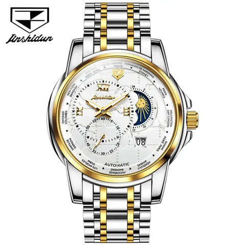 JSDUN 8920 Men's Luxury Automatic Mechanical Moon Phase Watch - Two Tone White Face