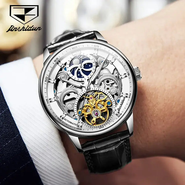 JSDUN 8922 Men's Luxury Automatic Mechanical Skeleton Design Watch With Moon Phase - Model Picture Silver