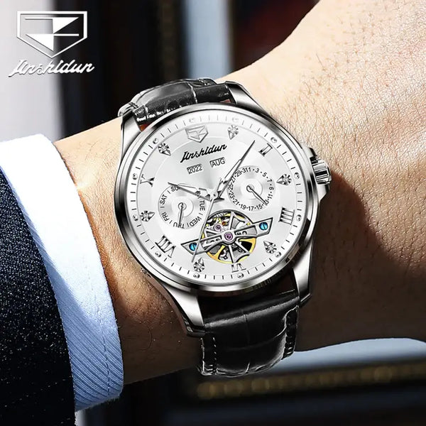 JSDUN 8926 Men's Luxury Automatic Mechanical Complete Calendar Luminous Watch - Model Picture Silver White