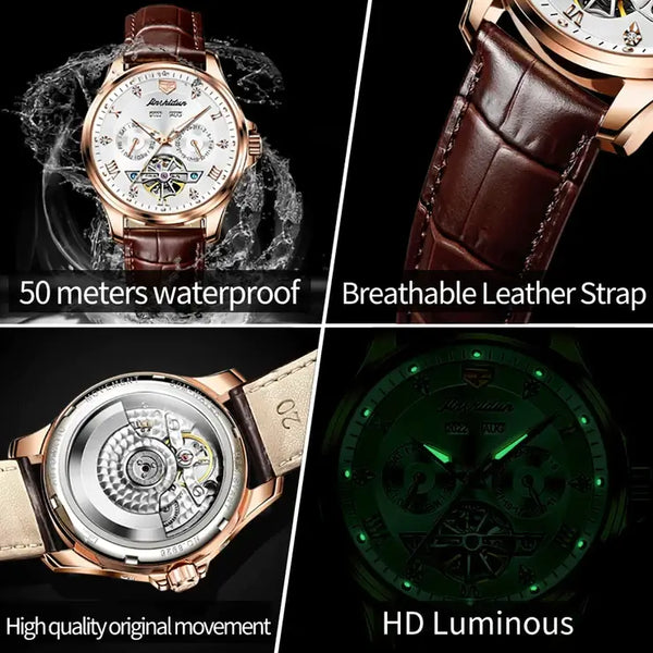 JSDUN 8926 Men's Luxury Automatic Mechanical Complete Calendar Luminous Watch - Multiple Features