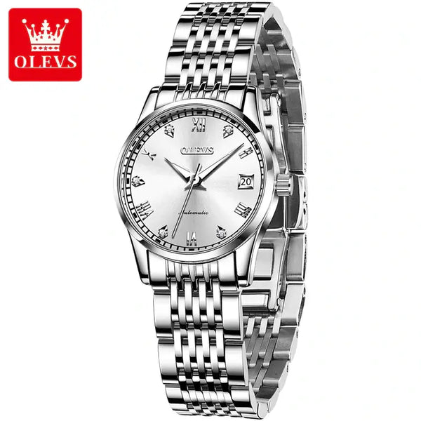 OLEVS 6602 Women's Luxury Automatic Mechanical Luminous Watch - Silver White Face