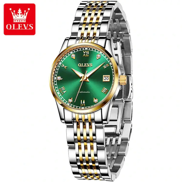 OLEVS 6602 Women's Luxury Automatic Mechanical Luminous Watch - Two Tone Green Face