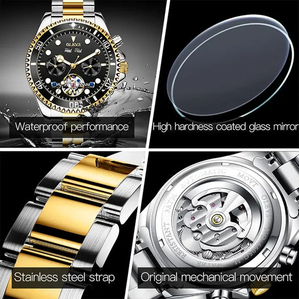 OLEVS 6605 Men's Luxury Automatic Mechanical Complete Calendar Luminous Watch - Multiple Features
