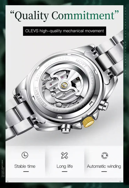 OLEVS 6605 Men's Luxury Automatic Mechanical Complete Calendar Luminous Watch - Original Movement