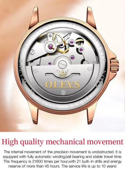 OLEVS 6610 Women's Luxury Automatic Mechanical Dragonfly Design Luminous Watch - Original Movement