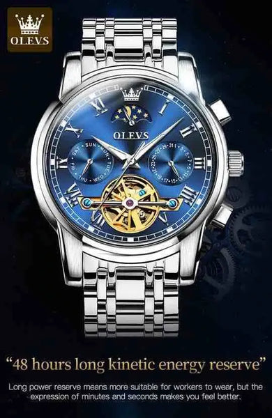 OLEVS 6617 Men's Luxury Automatic Mechanical Moon Phase Watch - Energy Reserve