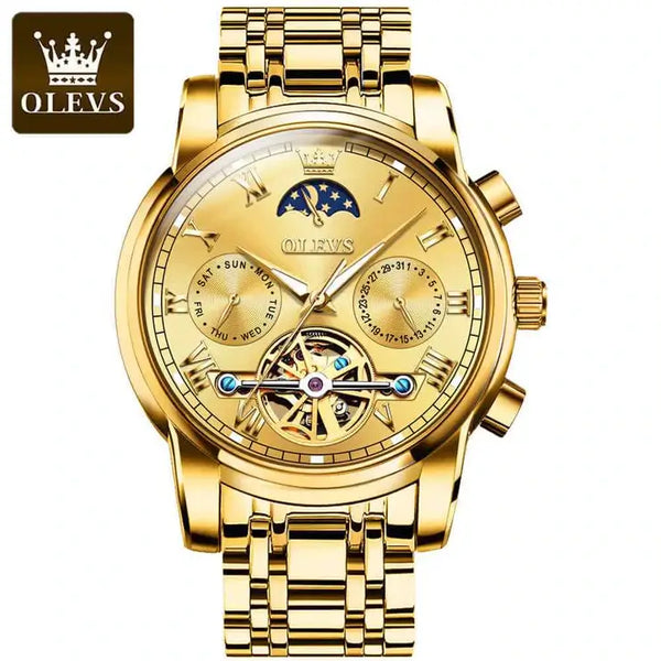 OLEVS 6617 Men's Luxury Automatic Mechanical Moon Phase Watch - Full Gold