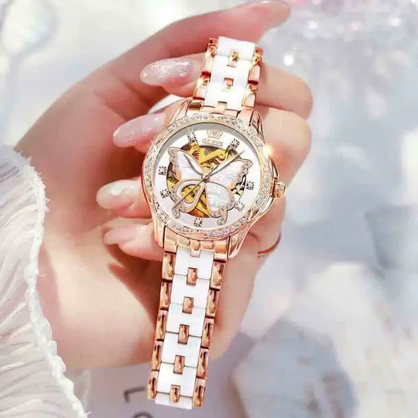 OLEVS 6622 Women's Luxury Automatic Mechanical Butterfly Design Luminous Watch - Model Picture