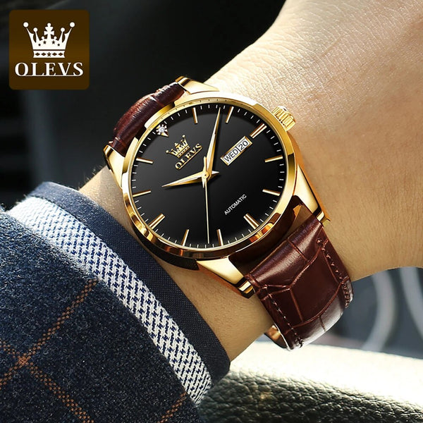 OLEVS 6629 Men's Luxury Automatic Mechanical Luminous Watch - Model Picture Black