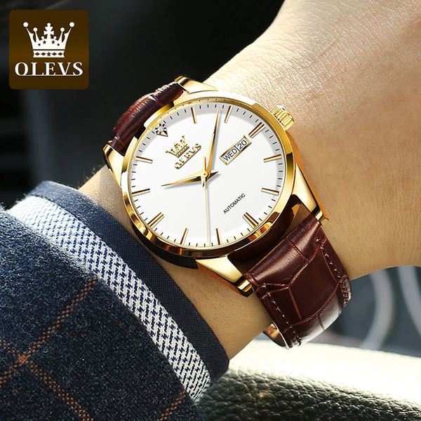 OLEVS 6629 Men's Luxury Automatic Mechanical Luminous Watch - Model Picture White