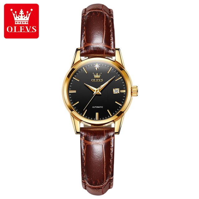 OLEVS 6629 Women's Luxury Automatic Mechanical Luminous Watch - Black Face