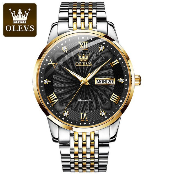 OLEVS 6630 Men's Luxury Automatic Mechanical Luminous Watch - Two Tone Black Face