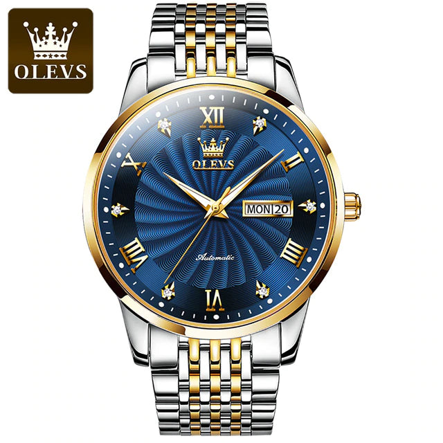 OLEVS 6630 Men's Luxury Automatic Mechanical Luminous Watch - Two Tone Blue Face