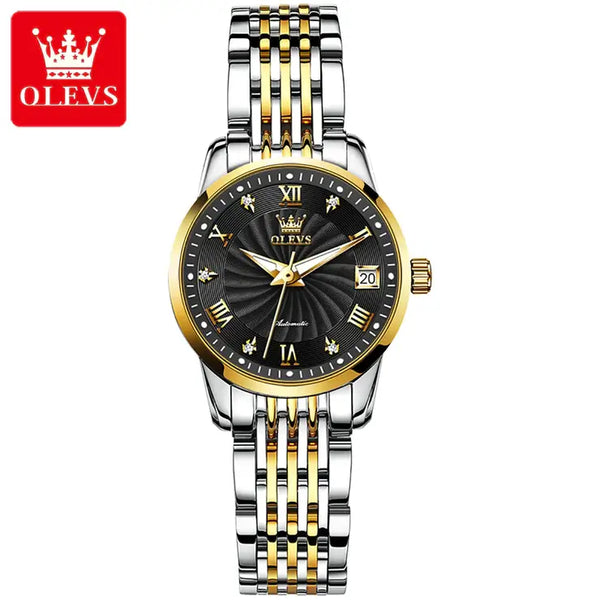 OLEVS 6630 Women's Luxury Automatic Mechanical Luminous Watch - Two Tone Black Face