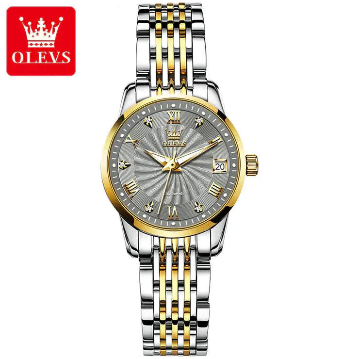 OLEVS 6630 Women's Luxury Automatic Mechanical Luminous Watch - Two Tone Gray Face