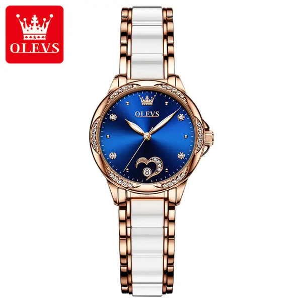 OLEVS 6631 Women's Luxury Automatic Mechanical Heart Design Luminous Watch - Blue Face