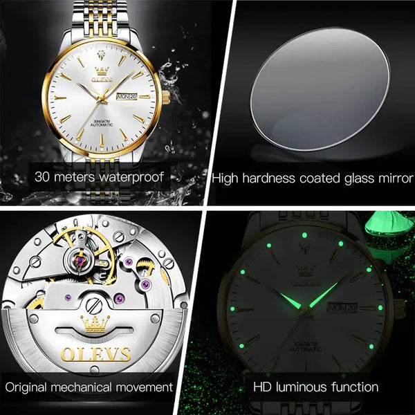 OLEVS 6635 Men's Luxury Automatic Mechanical Luminous Watch - Multiple Features