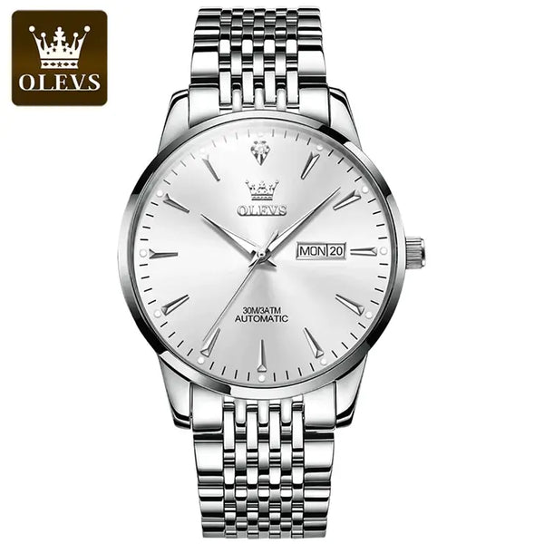 OLEVS 6635 Men's Luxury Automatic Mechanical Luminous Watch - Silver White Face