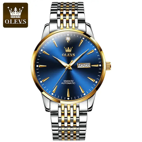 OLEVS 6635 Men's Luxury Automatic Mechanical Luminous Watch - Two Tone Blue Face