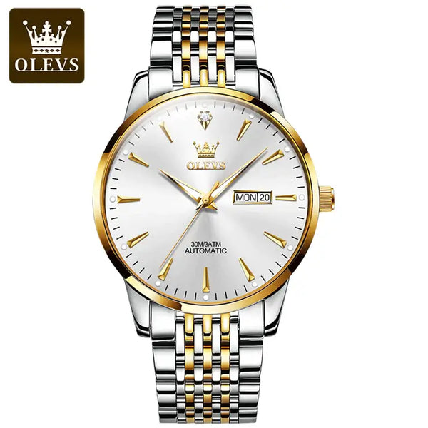 OLEVS 6635 Men's Luxury Automatic Mechanical Luminous Watch - Two Tone White Face