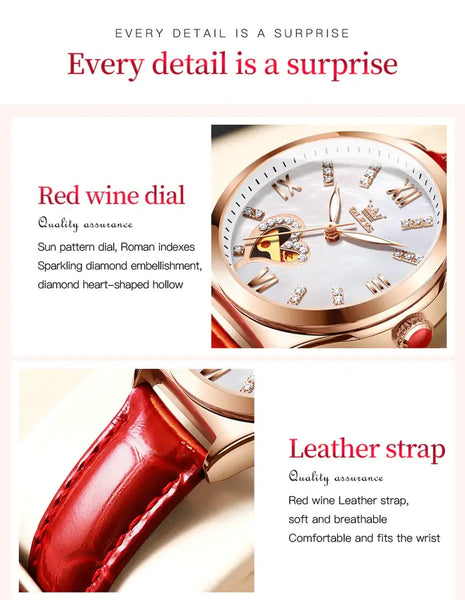 OLEVS 6636 Women's Luxury Automatic Mechanical Heart Design Luminous Watch - Hollow Design