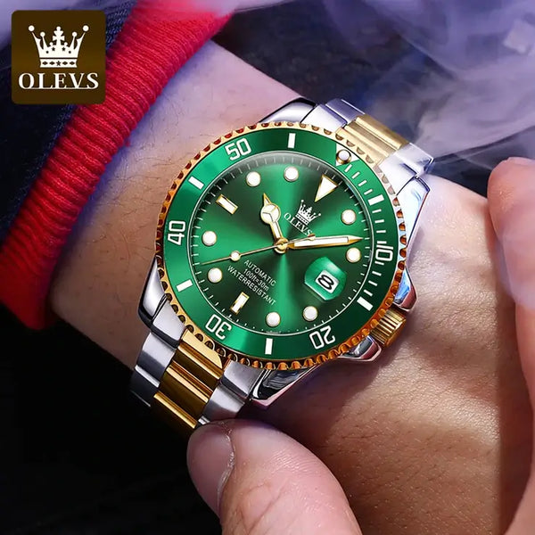 OLEVS 6650 Men's Luxury Automatic Mechanical Water Ghost Luminous Watch - Model Picture Green