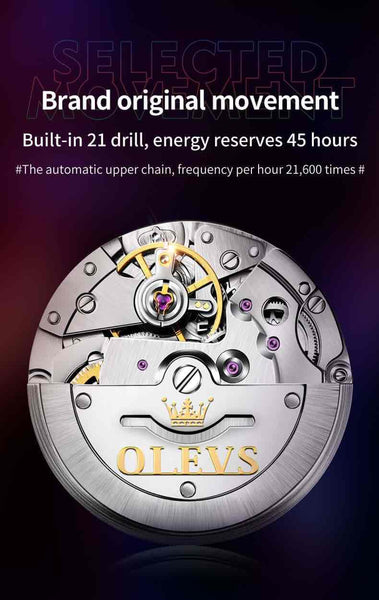 OLEVS 6650 Men's Luxury Automatic Mechanical Water Ghost Luminous Watch - Energy Reserve