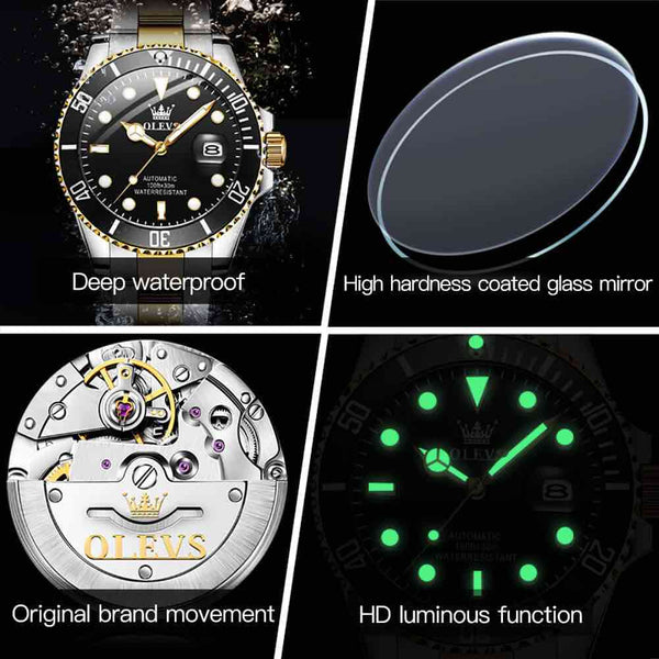 OLEVS 6650 Men's Luxury Automatic Mechanical Water Ghost Luminous Watch - Multiple Features