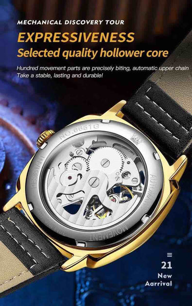 OLEVS 6651 Men's Luxury Automatic Mechanical Skeleton Design Luminous Watch - Skeleton Design