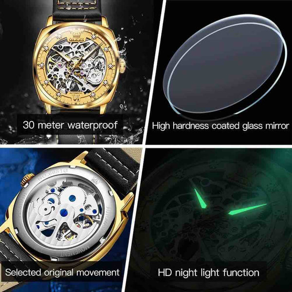 OLEVS 6651 Men's Luxury Automatic Mechanical Skeleton Design Luminous Watch - Multiple Features