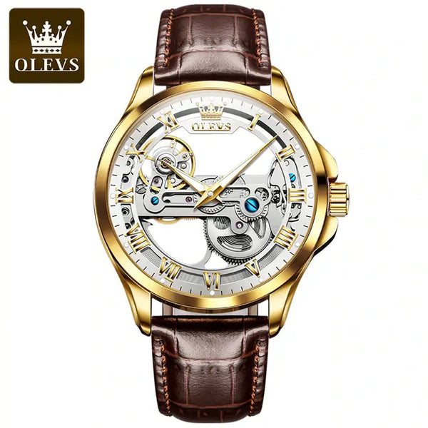 OLEVS 6661 Men's Luxury Automatic Skeleton Design Luminous Wristwatch