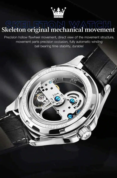 OLEVS 6661 Men's Luxury Automatic Mechanical Skeleton Design Luminous Watch - Original Movement