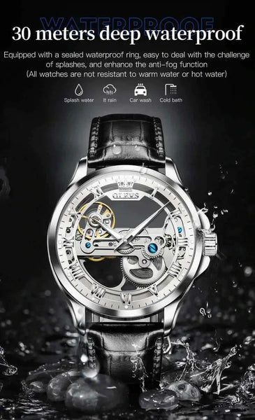 OLEVS 6661 Men's Luxury Automatic Mechanical Skeleton Design Luminous Watch - 3ATM Waterproof